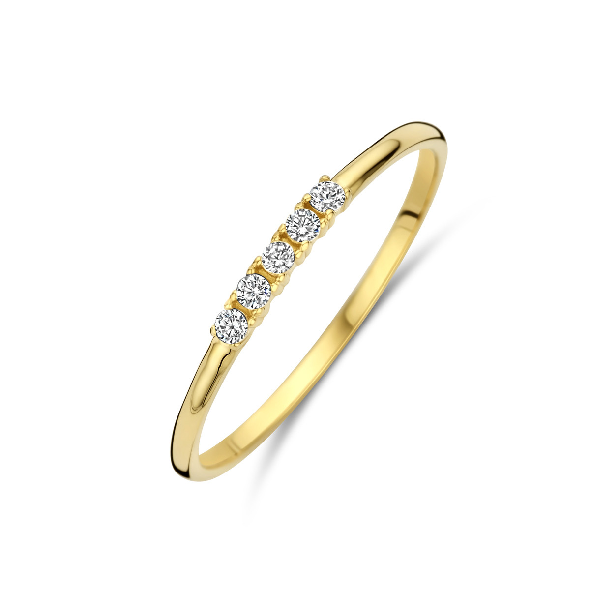 14-karaat gouden ring met zirkonia in klauwzetting 1.5 mm breed