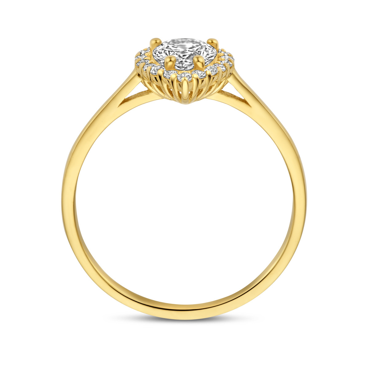 14-karaat gouden ring met zirkonia in pavézetting 10 mm breed