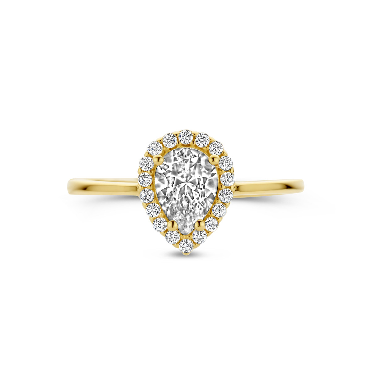14-karaat gouden ring met zirkonia in pavézetting 10 mm breed