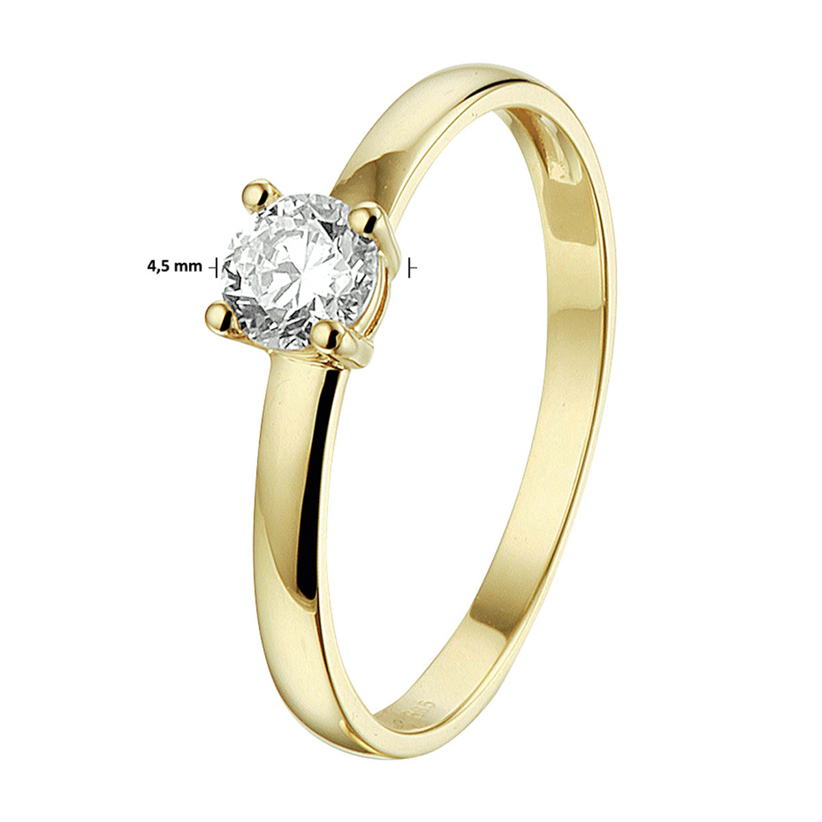 14-karaat gouden ring met zirkonia steen 4.5 mm