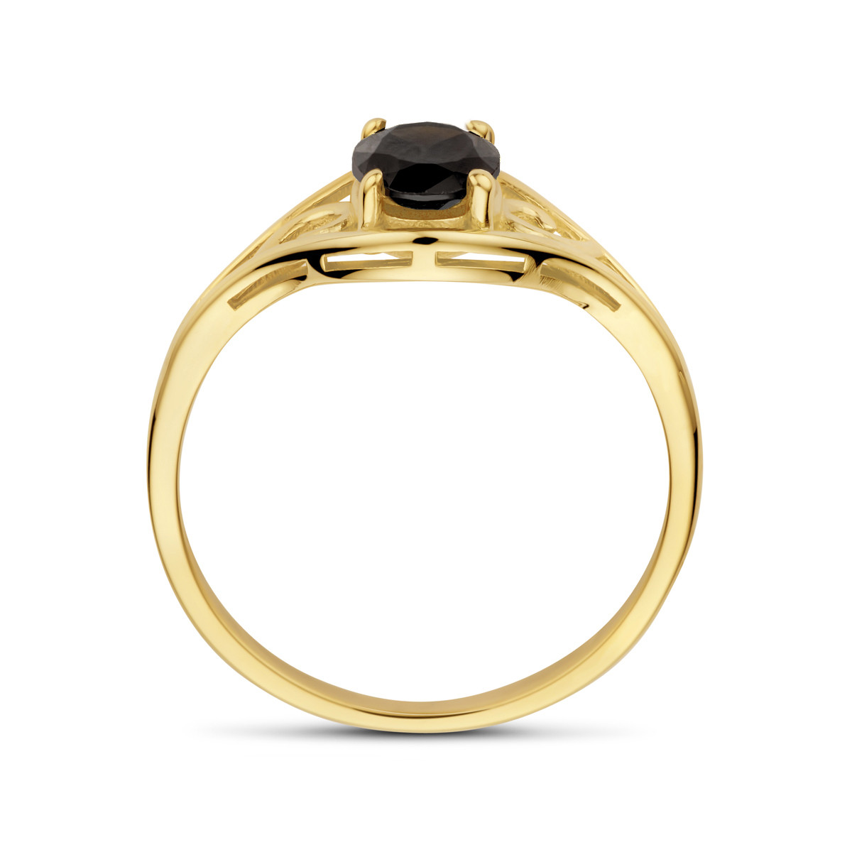 14-karaat gouden ring met zwarte onyx en sierlijke band 9 mm breed