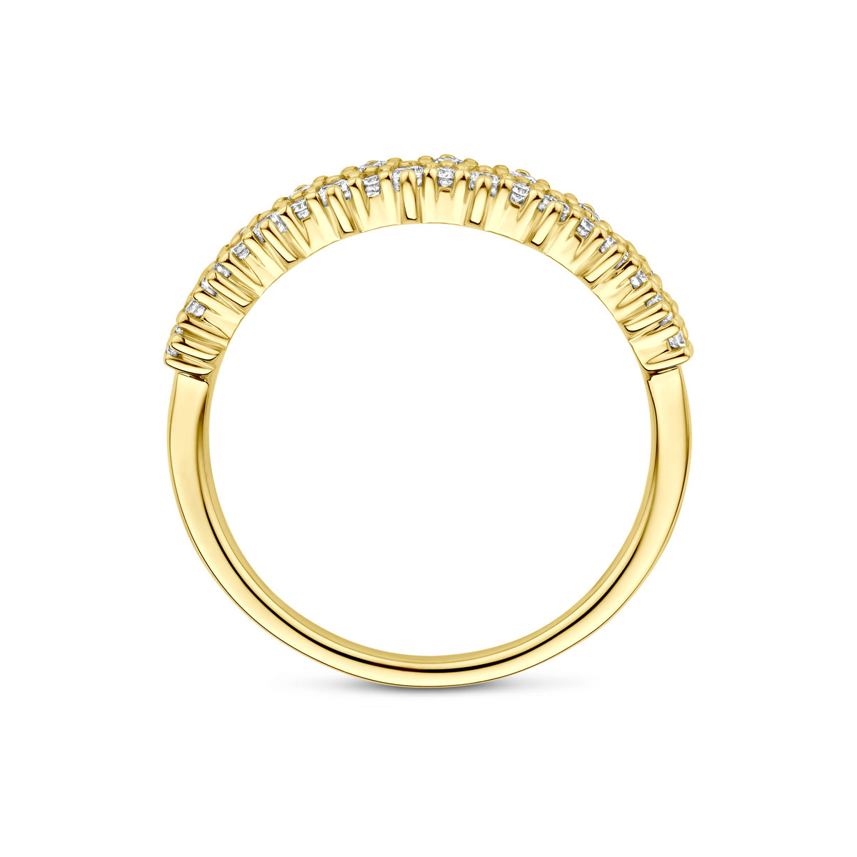 14-karaat gouden ring met2 rijen diamanten briljant geslepen 0.38 crt 4.5 mm breed