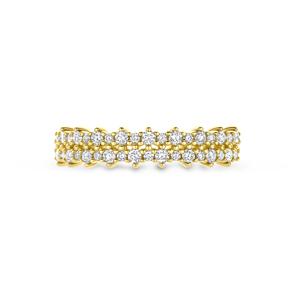 14-karaat gouden ring met2 rijen diamanten briljant geslepen 0.38 crt 4.5 mm breed