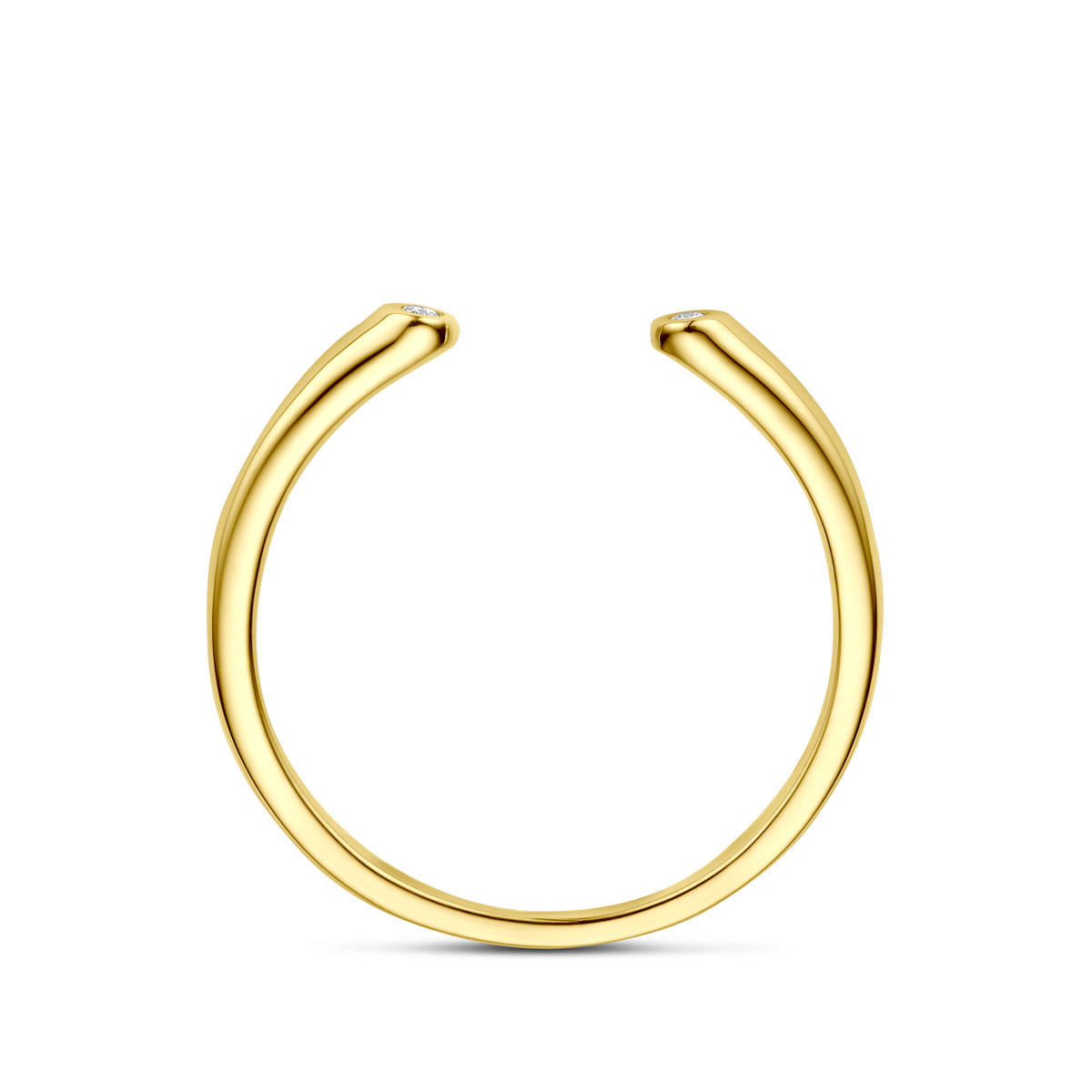 14-karaat gouden ring open design met diamanten 0.01 crt uiteinden 2 mm breed