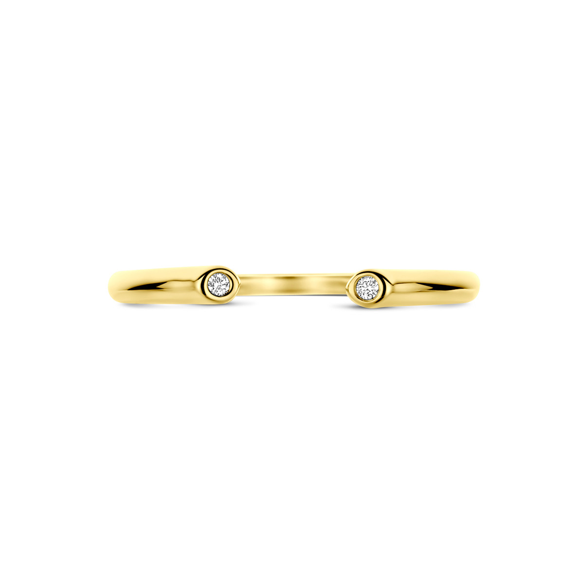 14-karaat gouden ring open design met diamanten 0.01 crt uiteinden 2 mm breed
