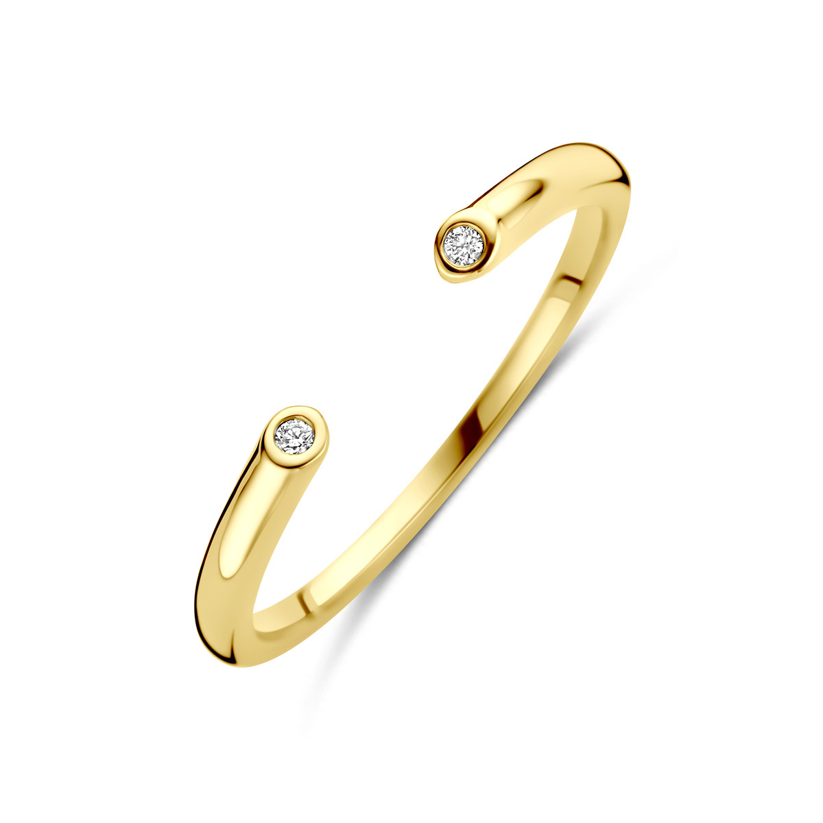 14-karaat gouden ring open design met diamanten 0.01 crt uiteinden 2 mm breed