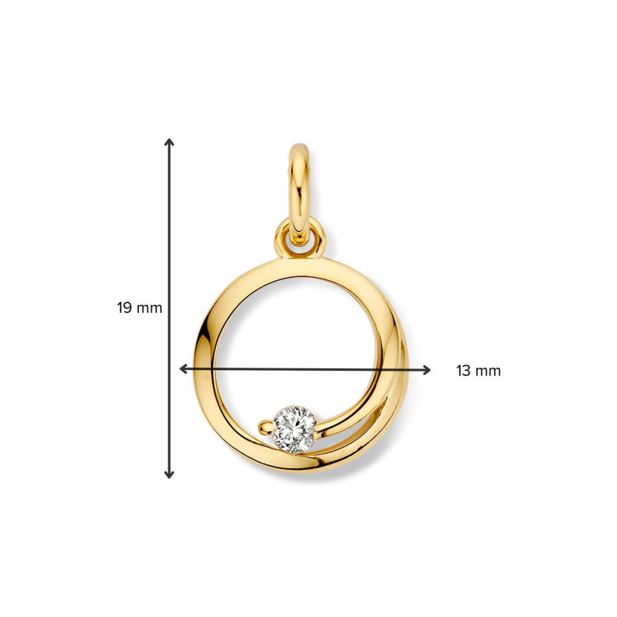 14-karaat gouden ronde hanger met zirkonia - 13 mm x 19 mm