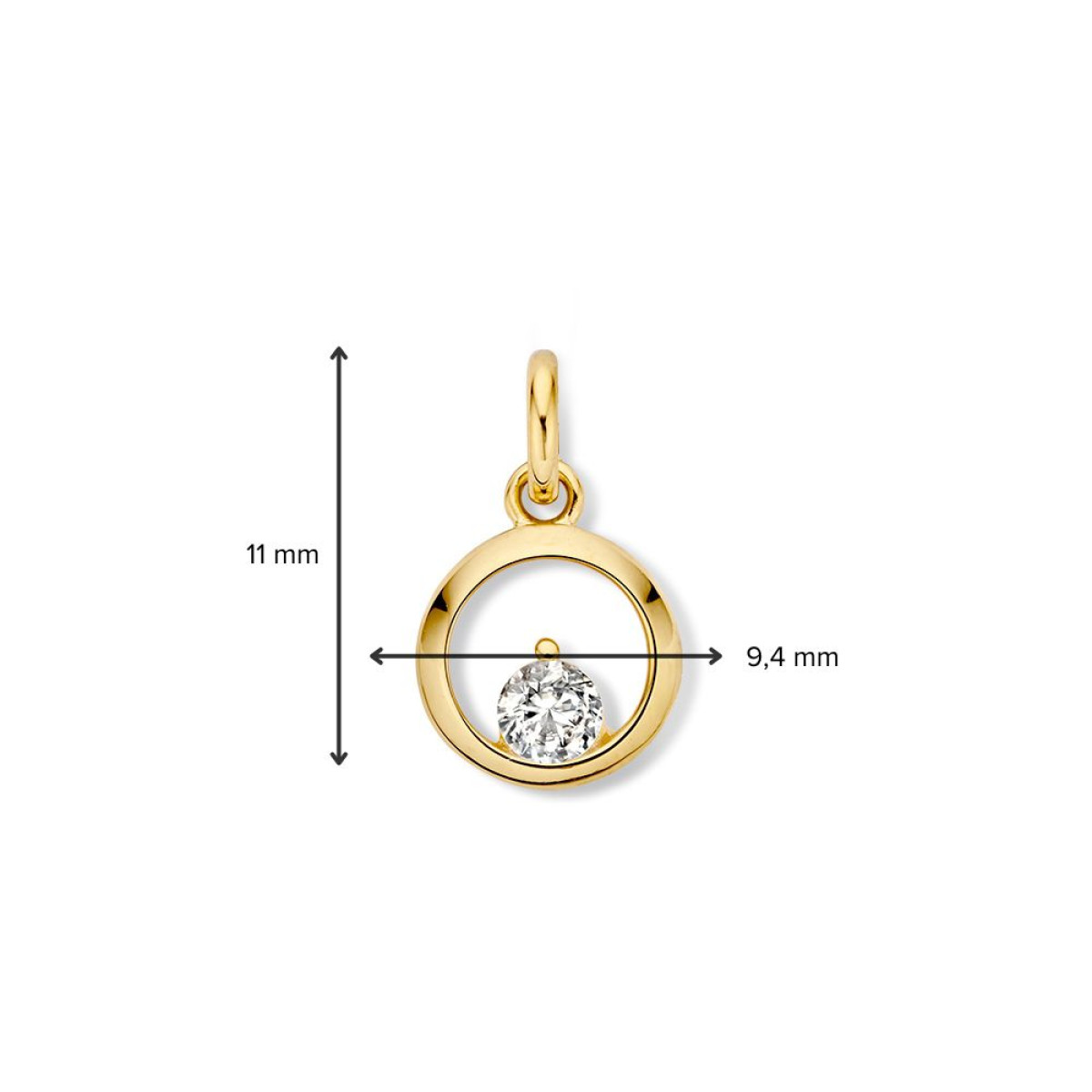 14-karaat gouden ronde hanger met zirkonia - 9.4 mm x 11 mm
