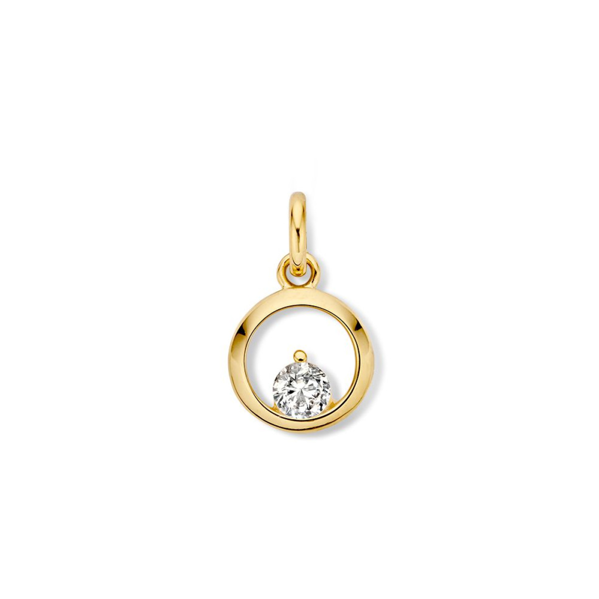 14-karaat gouden ronde hanger met zirkonia - 9.4 mm x 11 mm