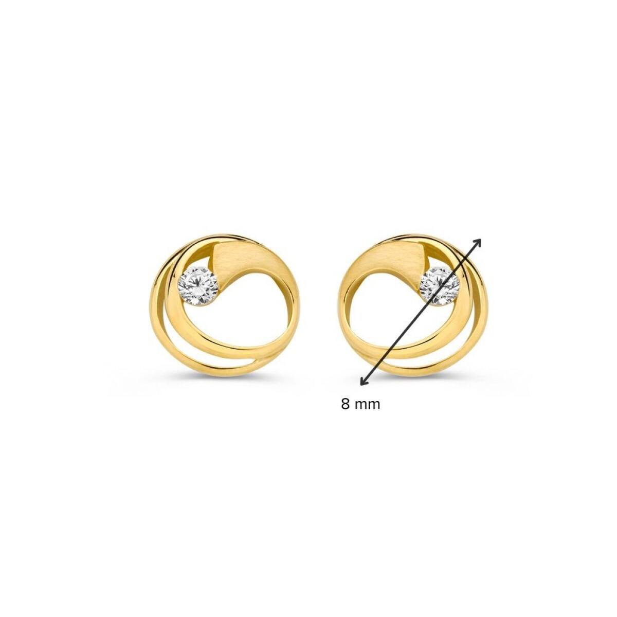 14-karaat gouden ronde oorknopjes met twee banen en heldere zirkonia's - Diameter 8 mm