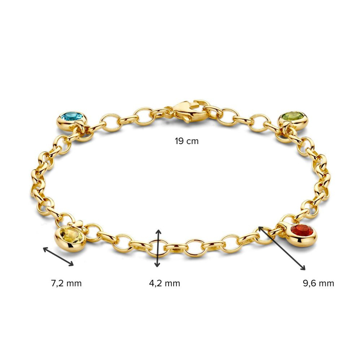 14-karaat gouden schakelarmband jasseron met edelstenen - Lengte 19 cm