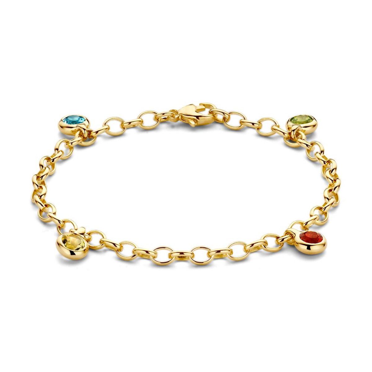 14-karaat gouden schakelarmband jasseron met edelstenen - Lengte 19 cm
