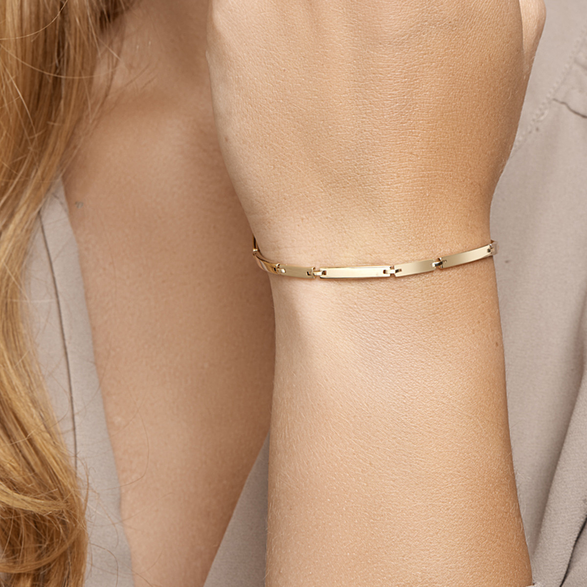 14-karaat gouden schakelarmband mat afgewerkt 3 mm breed - Lengte 19.5 cm