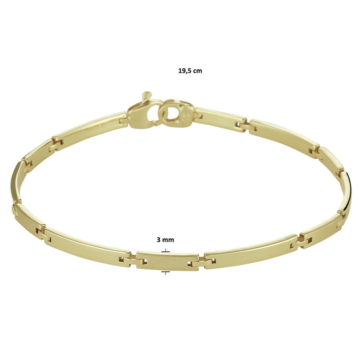 14-karaat gouden schakelarmband mat afgewerkt 3 mm breed - Lengte 19.5 cm