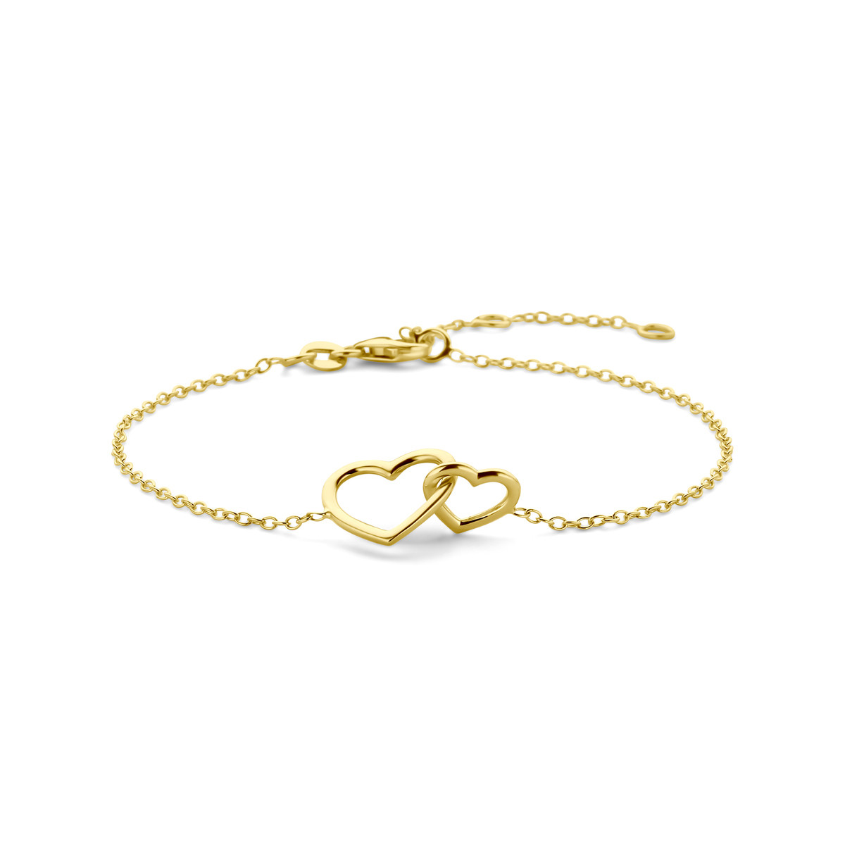 14-karaat gouden schakelarmband met anker en harten 12 mm breed - Lengte 16-17.5-19 cm