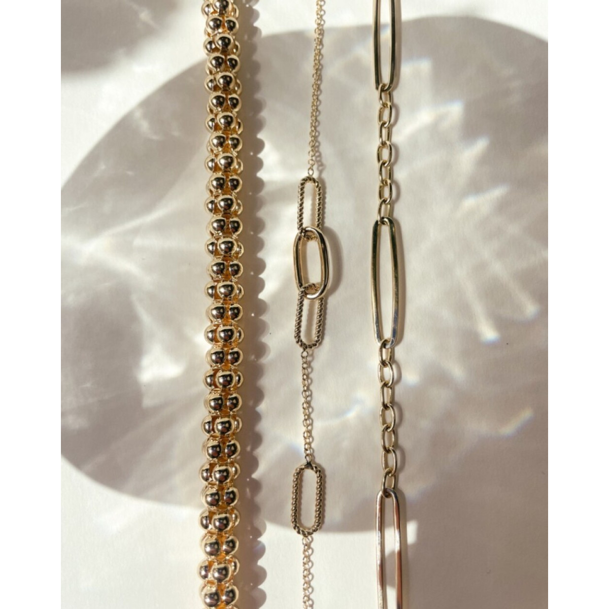 14-karaat gouden schakelarmband met drie brede paperclip schakels van 26 mm - Lengte 19 cm