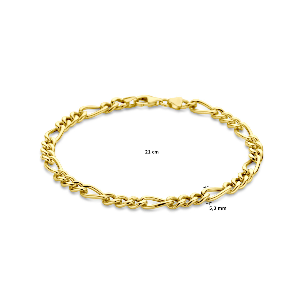 14-karaat gouden schakelarmband met figaroschakel 5.3 mm breed - Lengte 21 cm