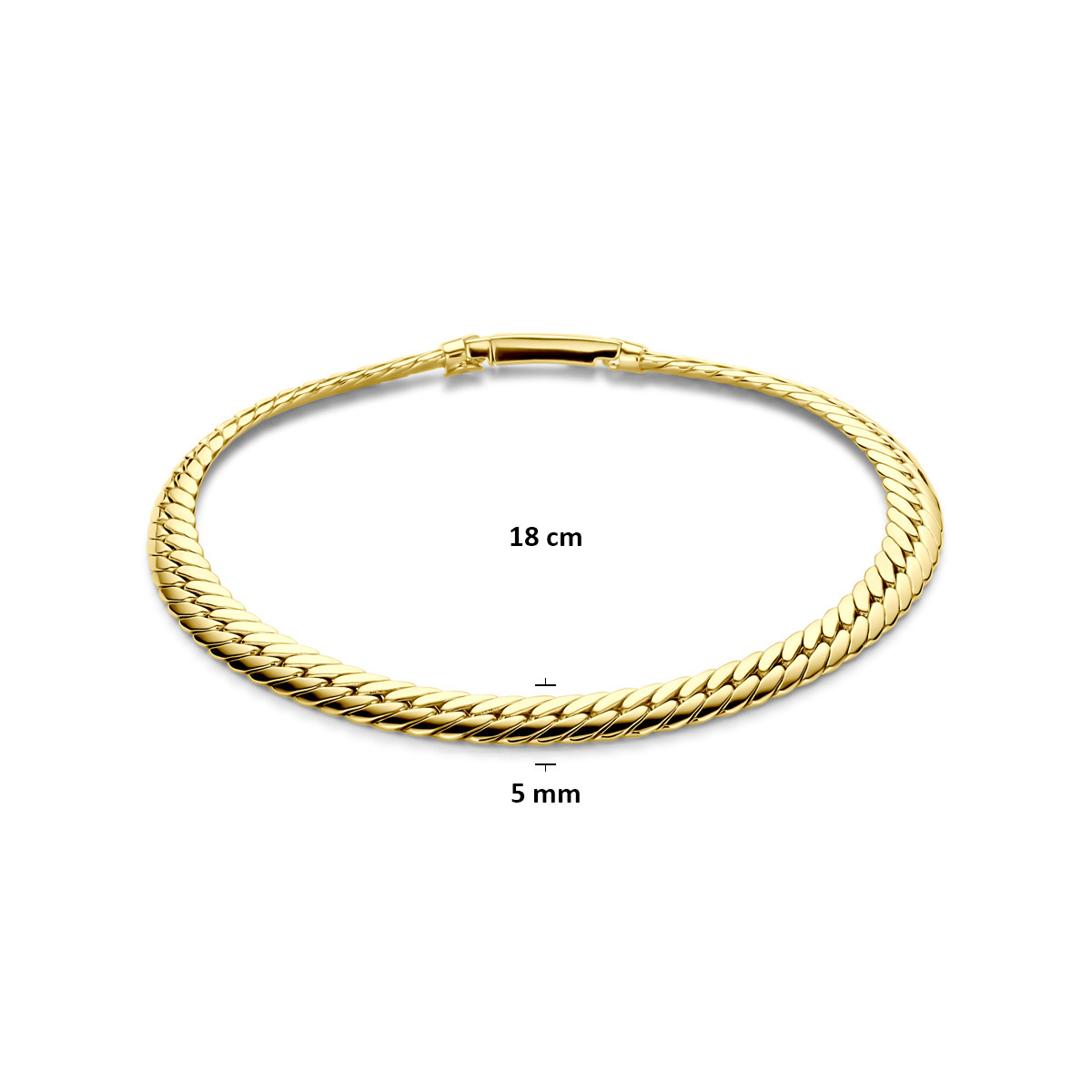 14-karaat gouden schakelarmband met glanzende gourmet schakels 5 mm breed - Lengte 18 cm