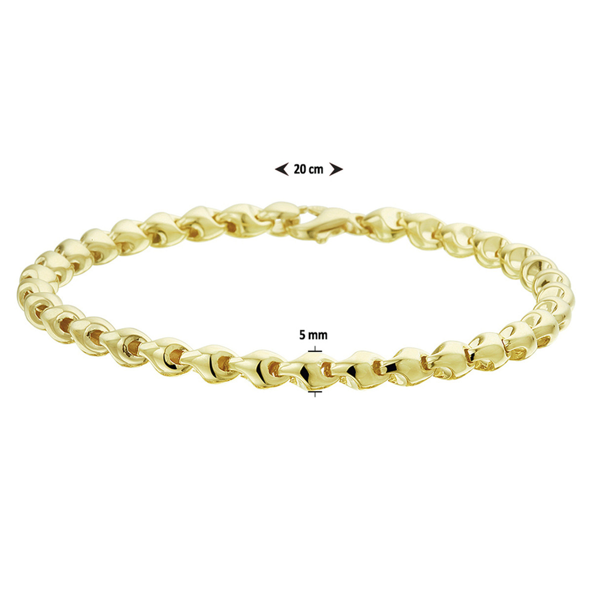 14-karaat gouden schakelarmband met glanzende schakels 5 mm breed - Lengte 19 cm