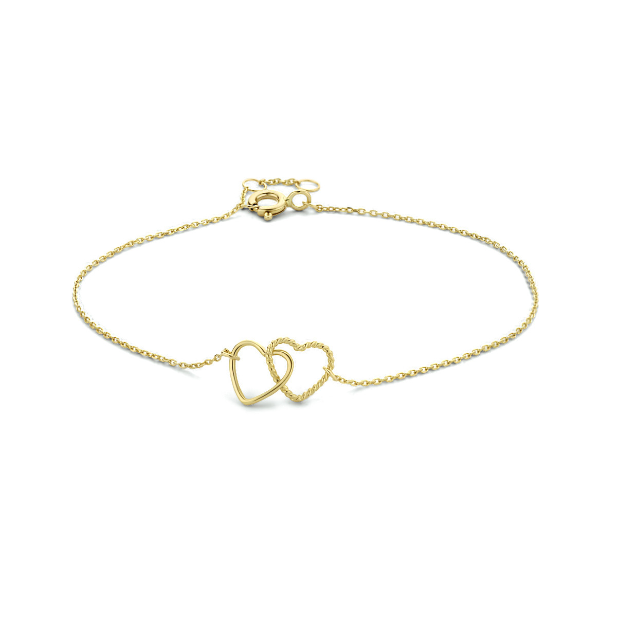 14-karaat gouden schakelarmband met hart hanger 8 mm breed - Lengte 16.5-17.5-18.5 cm