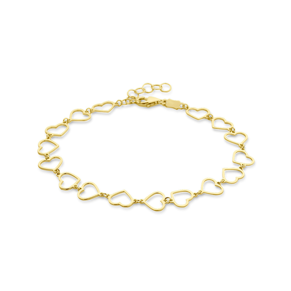 14-karaat gouden schakelarmband met hartjesschakel - Lengte 16-18 cm