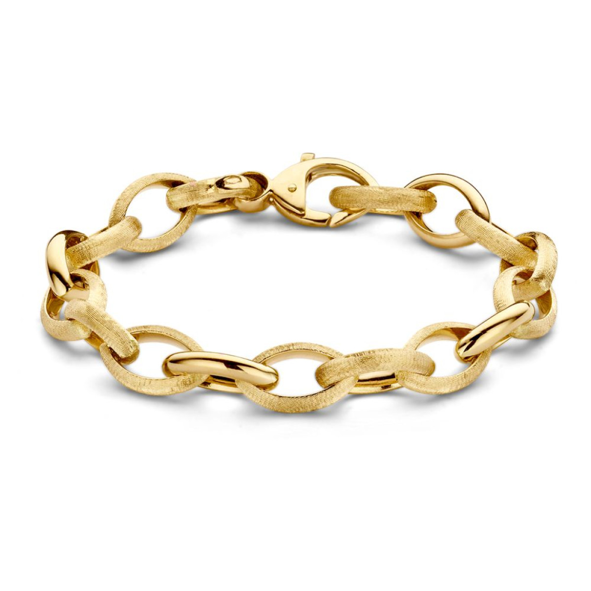 14-karaat gouden schakelarmband met matte en glanzende grote schakels - Lengte 19 cm