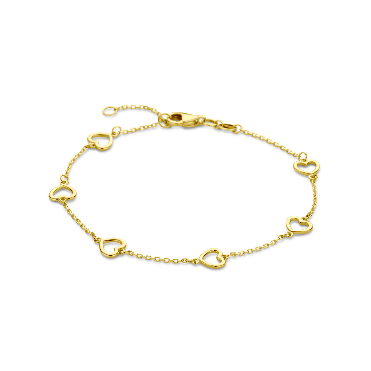 14-karaat gouden schakelarmband met open hartjes 8 mm breed - Lengte 17-19 cm