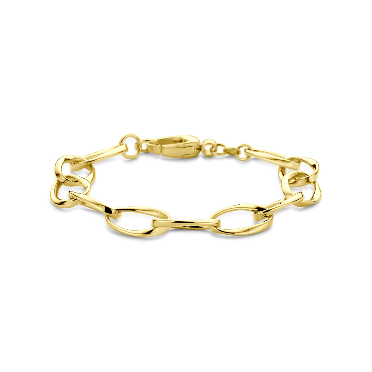 14-karaat gouden schakelarmband met ovaal gedraaide schakels 10.5 mm breed - Lengte 19 cm