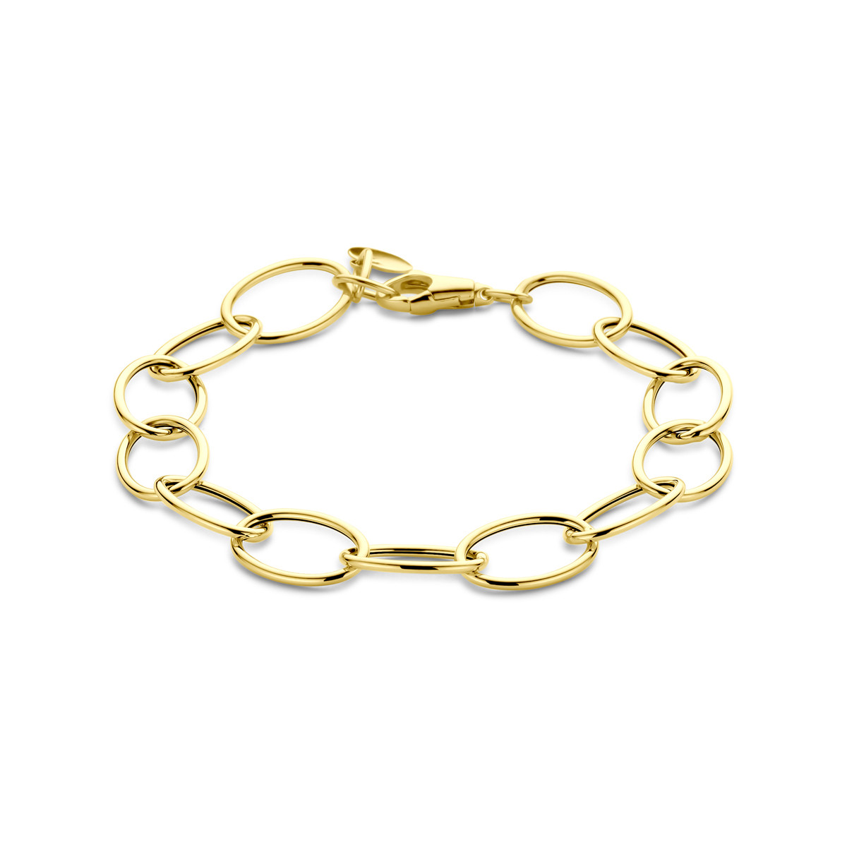 14-karaat gouden schakelarmband met ovale glanzende schakels 10 mm breed - Lengte 19 cm