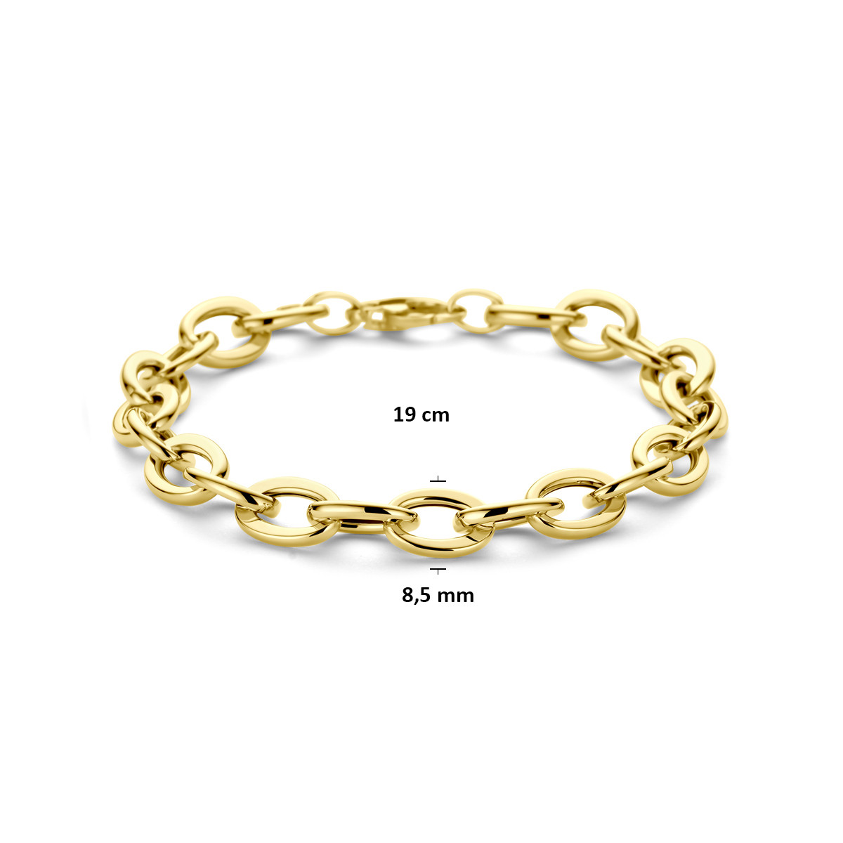 14-karaat gouden schakelarmband met ovale schakels 8.5 mm breed - Lengte 19 cm