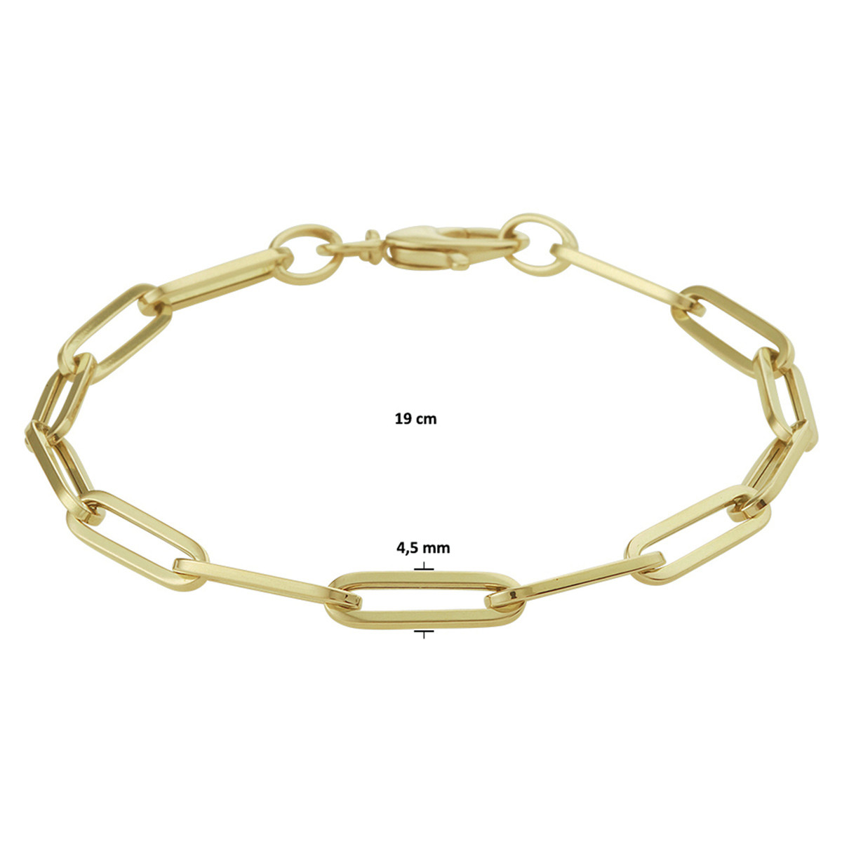 14-karaat gouden schakelarmband met paperclipschakels 4.5 mm breed - Lengte 19 cm