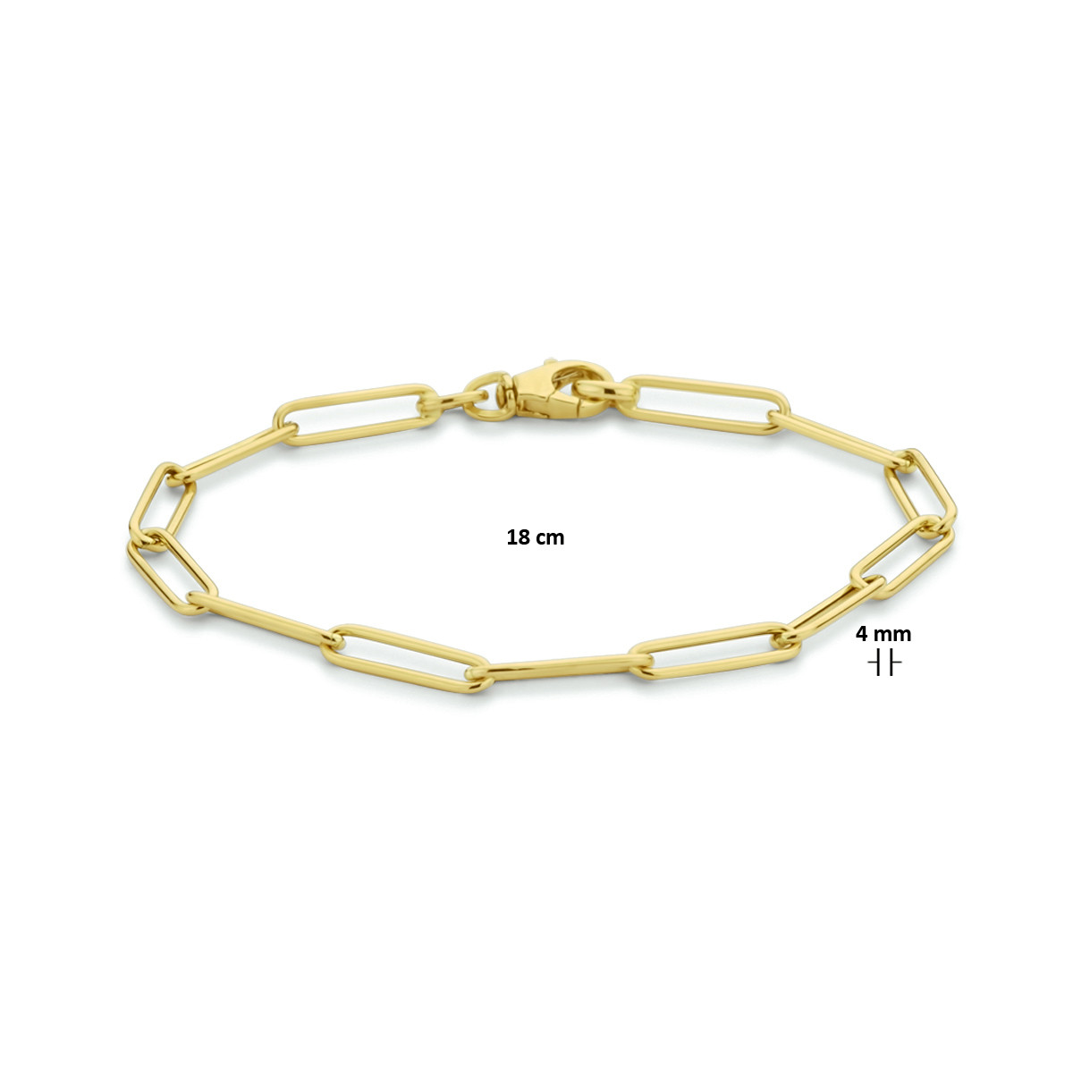 14-karaat gouden schakelarmband met paperclipschakels 4 mm breed - Lengte 18 cm