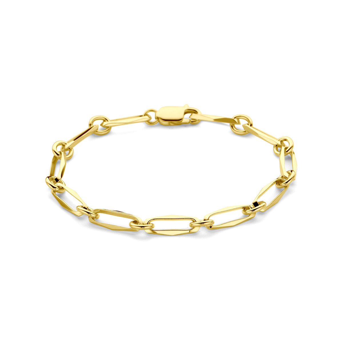 14-karaat gouden schakelarmband met paperclipschakels glanzend 5.5 mm breed
