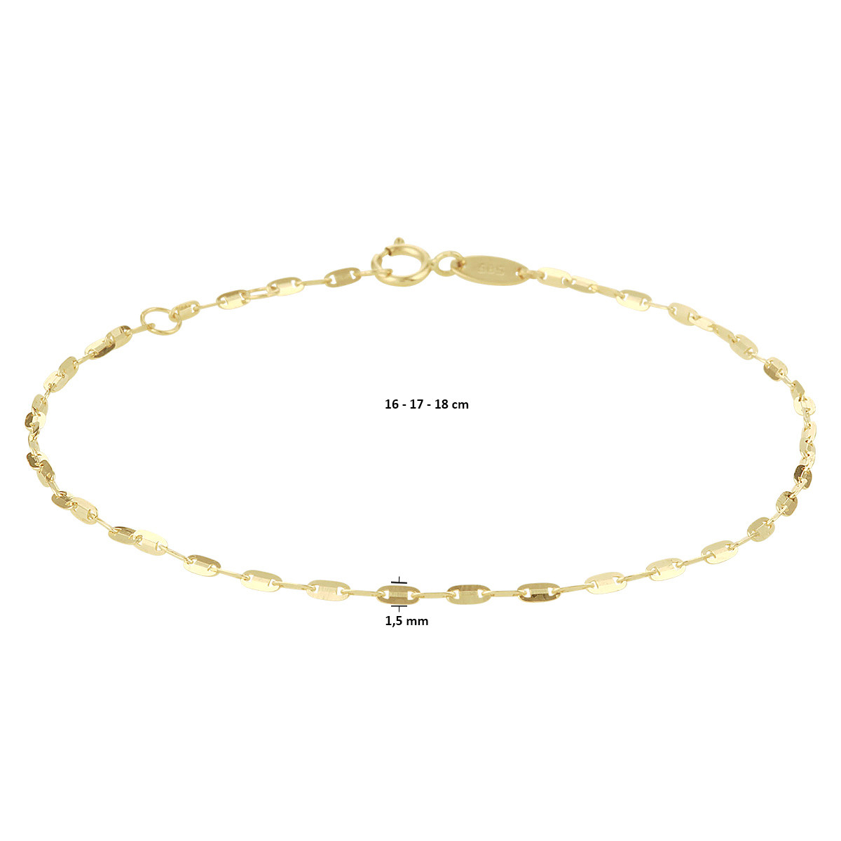 14-karaat gouden schakelarmband met ronde schakels glanzend 1.5 mm breed - Lengte 16-17-18 cm