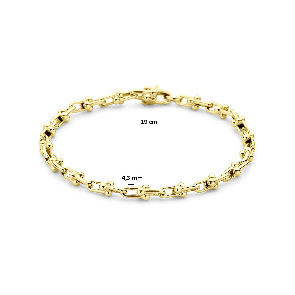 14-karaat gouden schakelarmband met speelse fantasieschakel 4.3 mm breed - Lengte 19 cm