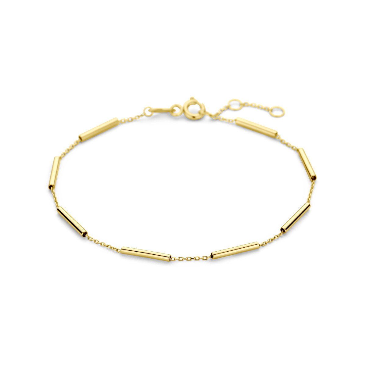 14-karaat gouden schakelarmband met staafjes - Lengte 17-19 cm