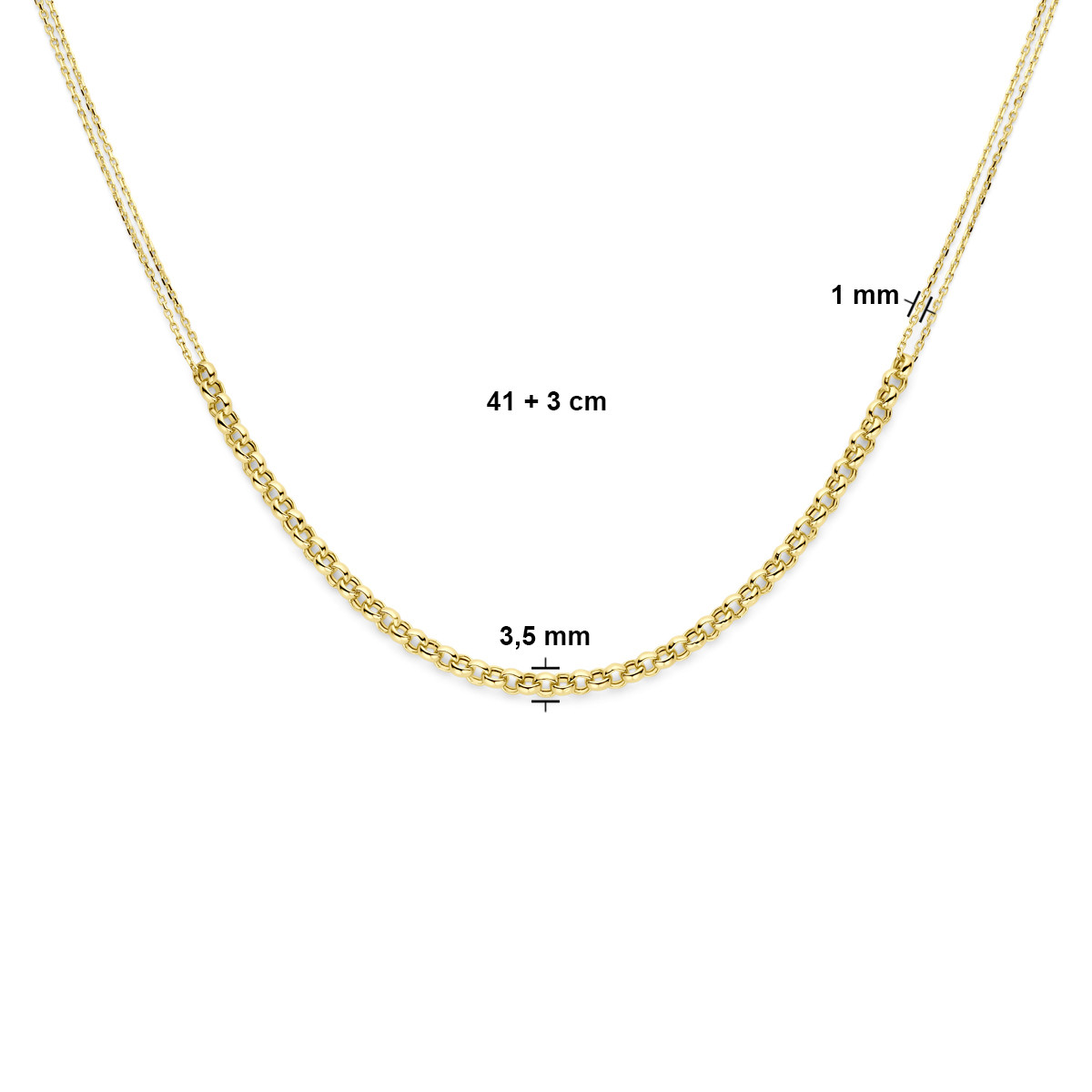 14-karaat gouden schakelketting 3.5 mm breed - Lengte 41 cm t/m 44 cm