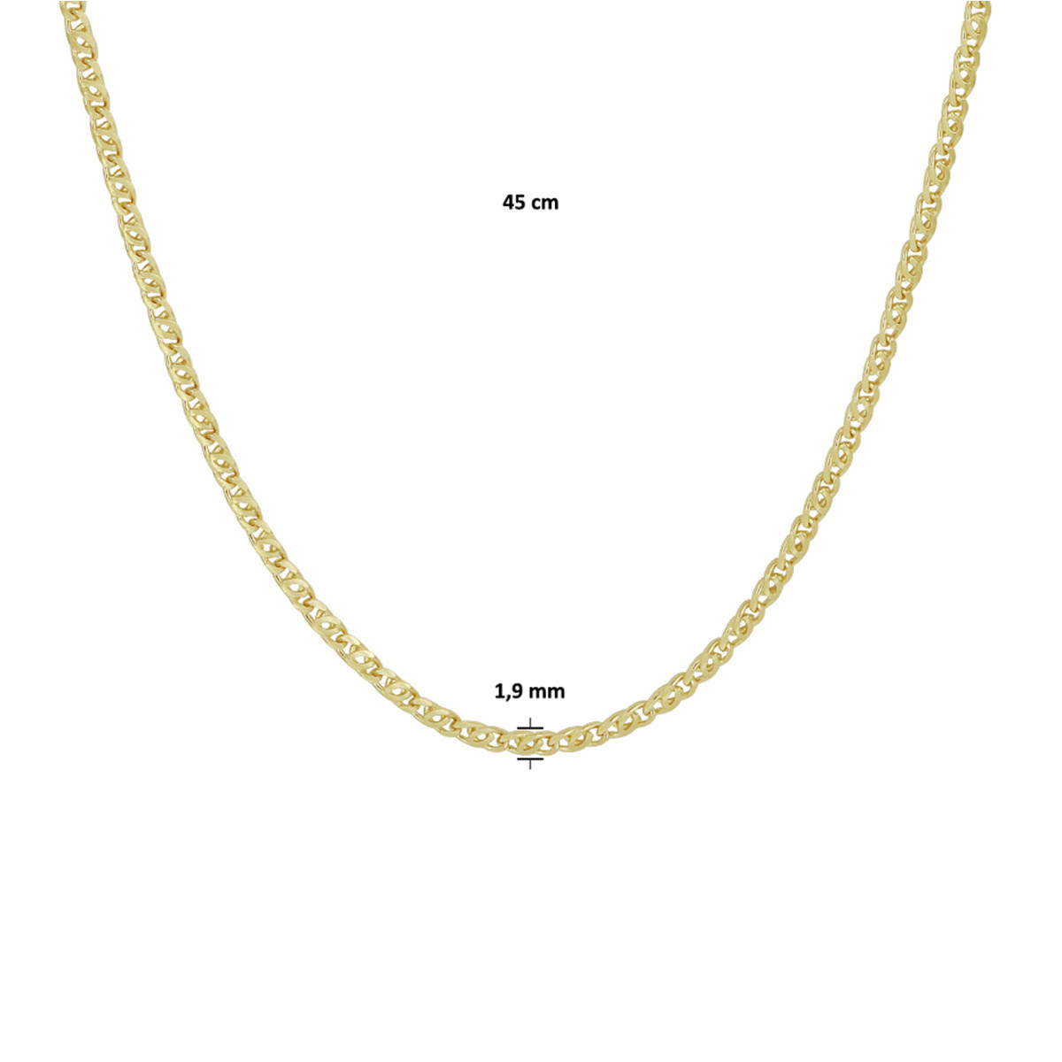 14-karaat gouden schakelketting glanzend valkenoog 1.9 mm breed - Lengte 45 cm