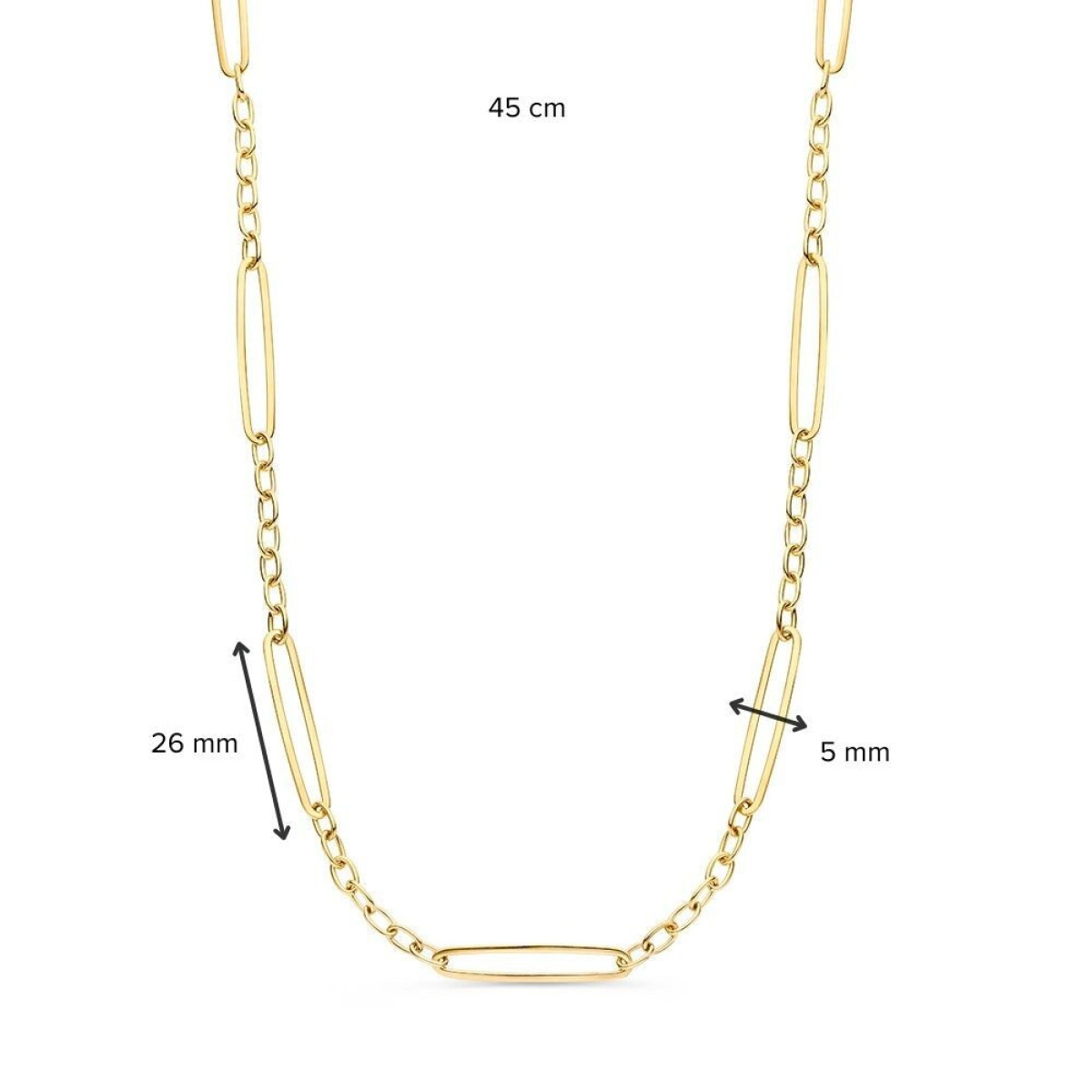 14-karaat gouden schakelketting met anker en paperclip schakels - Lengte 45 cm
