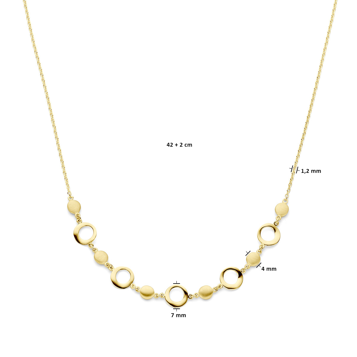 14-karaat gouden schakelketting met dichte en open rondjes - Lengte 42-44 cm