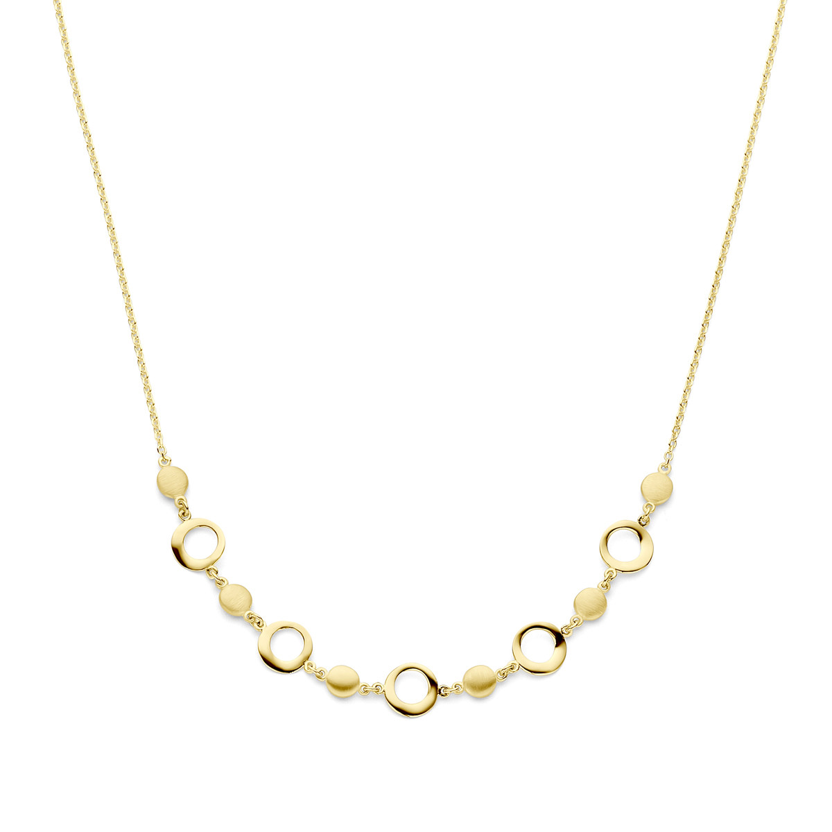 14-karaat gouden schakelketting met dichte en open rondjes - Lengte 42-44 cm