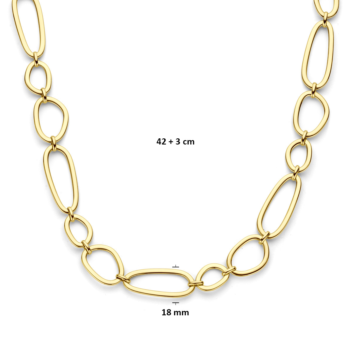 14-karaat gouden schakelketting met glanzende ovale schakels van 18 mm - Lengte 42-45 cm