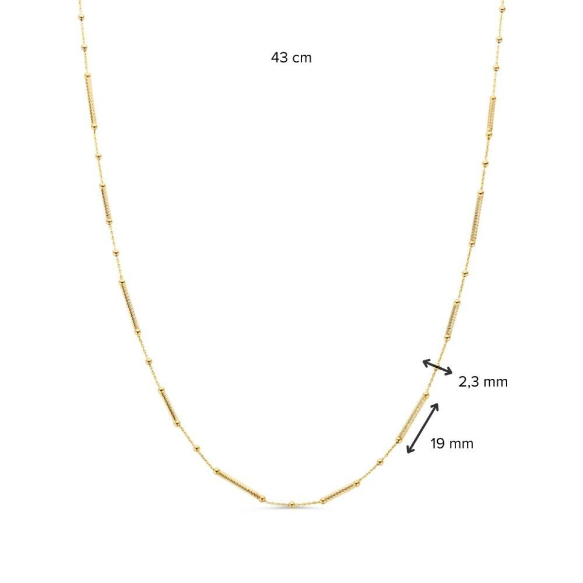 14-karaat gouden schakelketting met glanzende staafjes en bolletjes - Lengte 43 cm