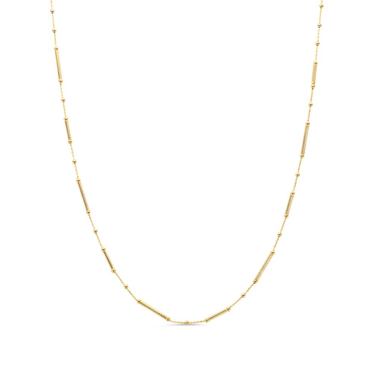 14-karaat gouden schakelketting met glanzende staafjes en bolletjes - Lengte 43 cm