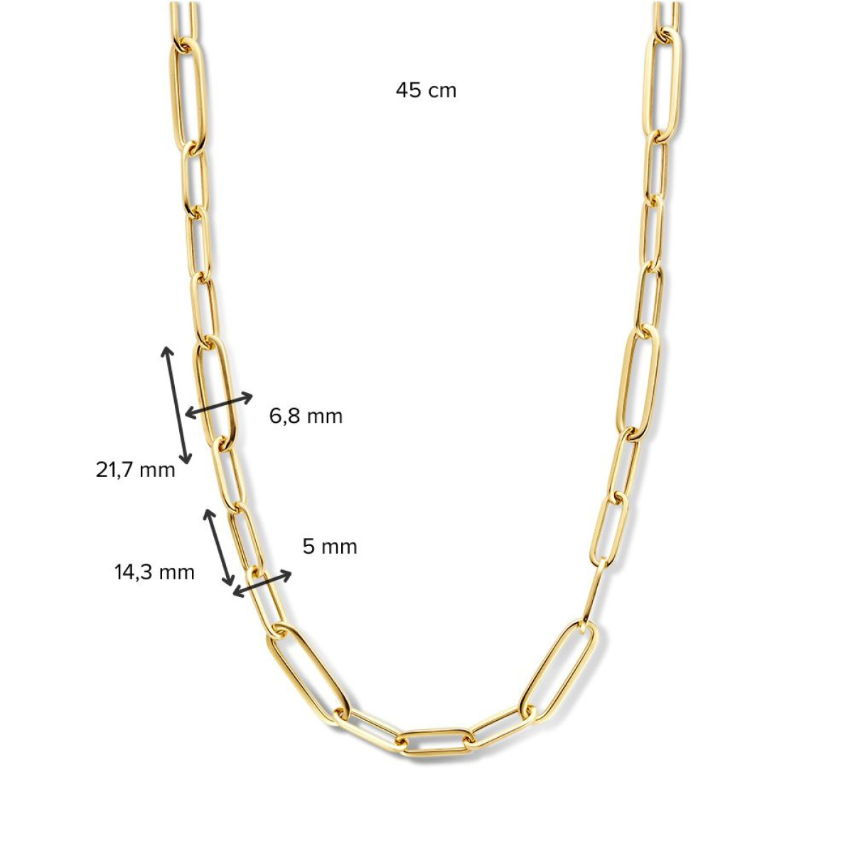 14-karaat gouden schakelketting met ronde paperclipschakels - Lengte 45 cm