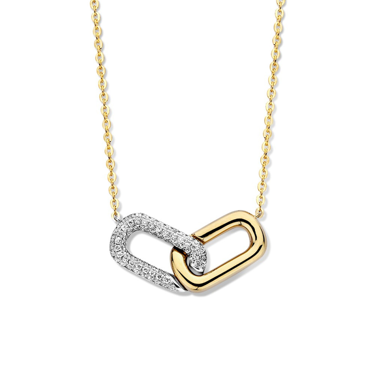 14-karaat gouden schakelketting met witgouden en gouden paperclip schakeltje - Lengte 42-47 cm