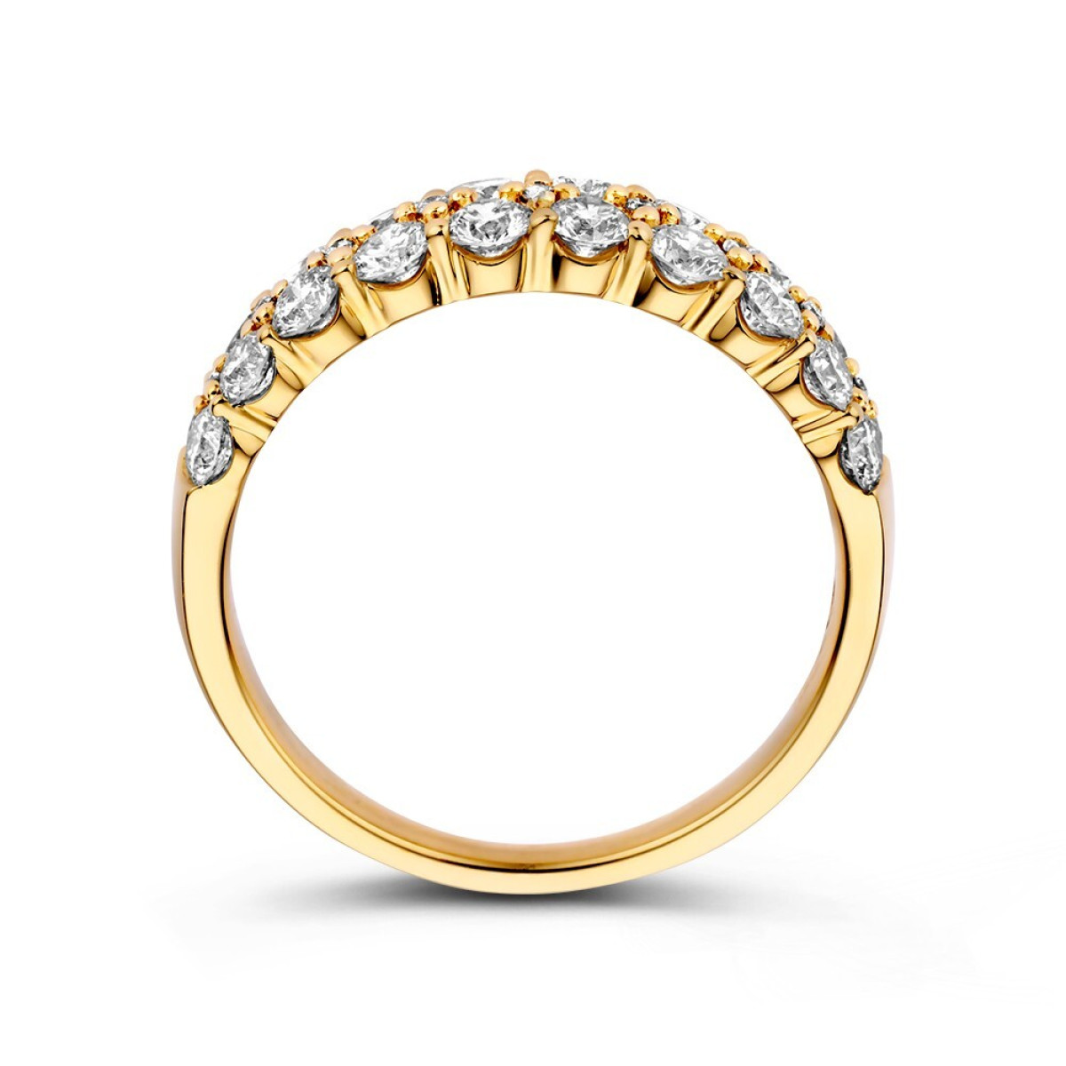 14-karaat gouden schakelring met 3 diamanten rijen 1.45 crt