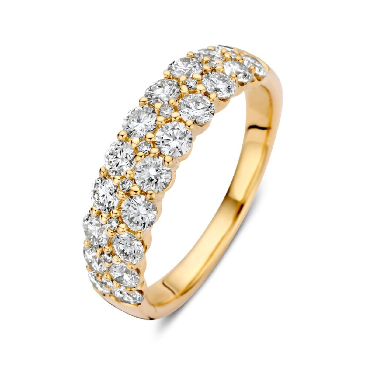 14-karaat gouden schakelring met 3 diamanten rijen 1.45 crt