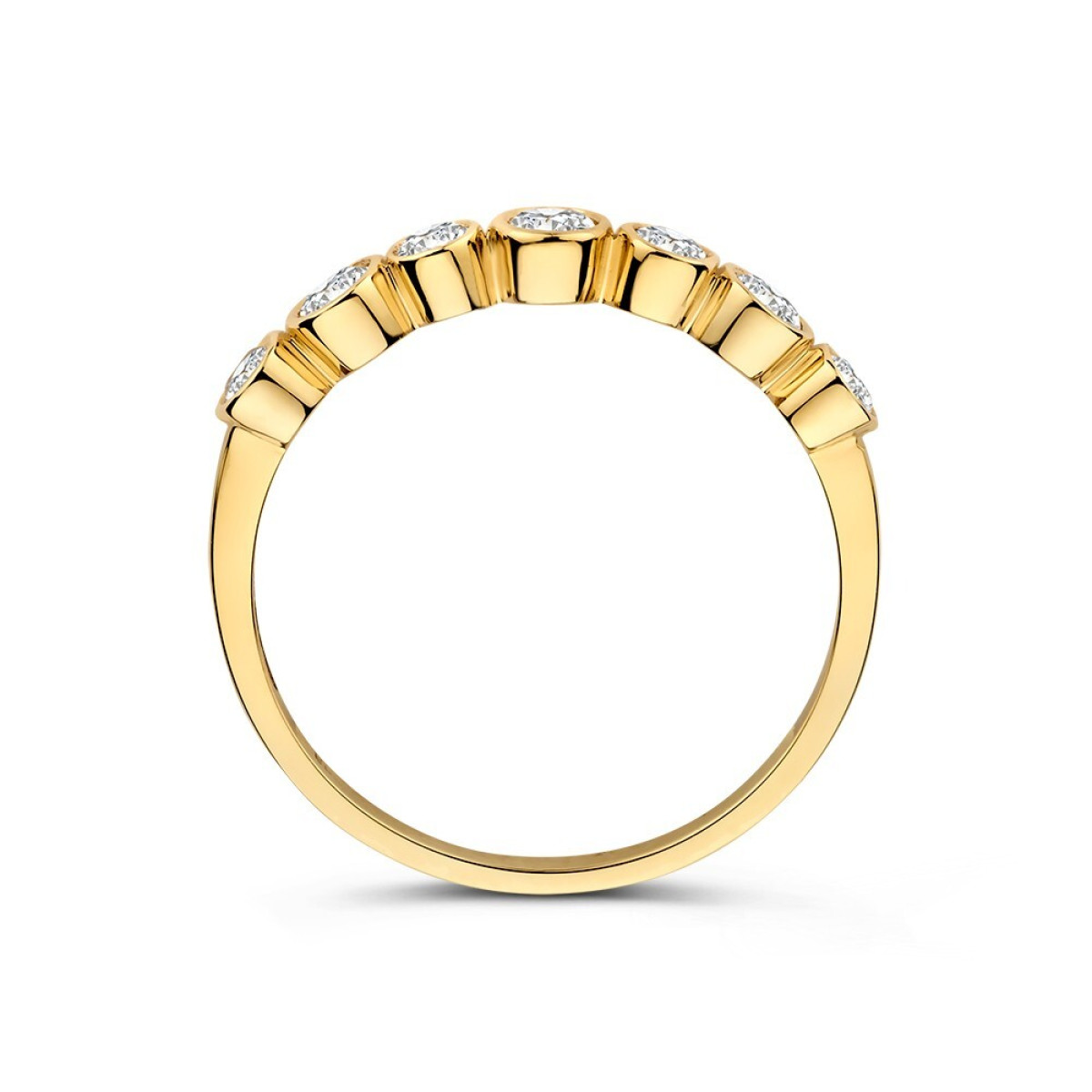 14-karaat gouden schakelring met 7 transparante zirkonia's 3.7 mm