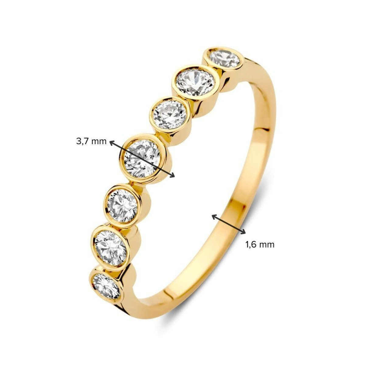 14-karaat gouden schakelring met 7 transparante zirkonia's 3.7 mm